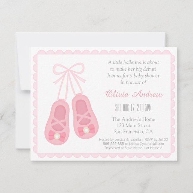 Chica Cute zapatillas Ballerina Beber Invitaciones (Anverso)