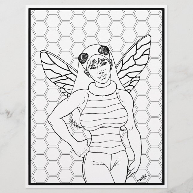 Chica de abejas - Página de coloreado. (Anverso)