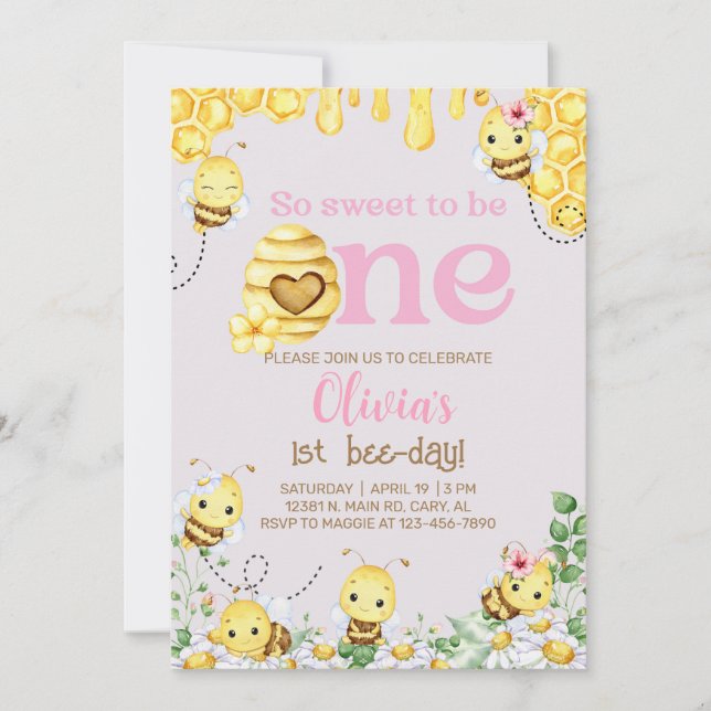 Chica de abejas, primera invitación de cumpleaños, (Anverso)