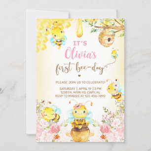 Chica de abejas, primera invitación de cumpleaños,
