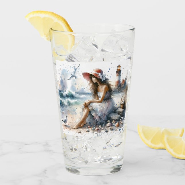 Chica de acuarela romántica por faro (Anverso (hielo))