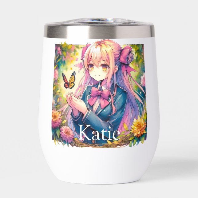 Chica de animaciones y acuarela de mariposa person (Frente)