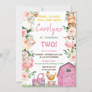Chica de animales de granja Invitación al cumpleañ