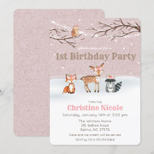 Chica de Animales de Woodland Invitación de cumple