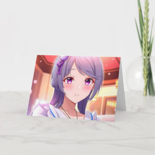 chica de anime con pelo morado y camisa blanca