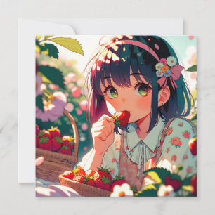Chica de anime cutáneo comiendo fresas   Día de ve