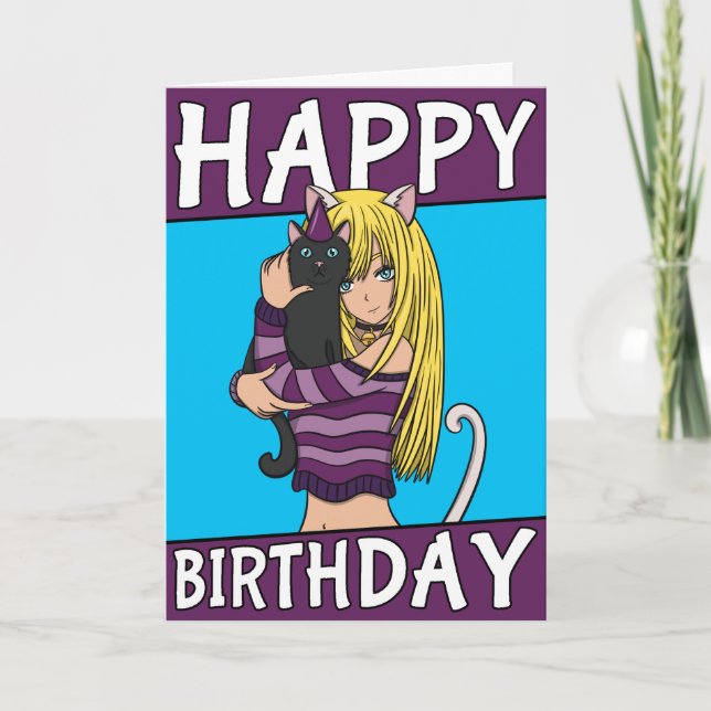 Chica De Anime Cute Con Tarjeta De Cumpleaños Masc (Anverso)