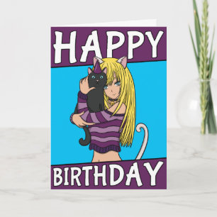 Chica De Anime Cute Con Tarjeta De Cumpleaños Masc