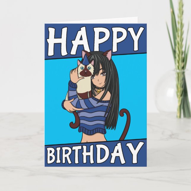 Chica De Anime Cute Con Tarjeta De Cumpleaños Masc (Anverso)