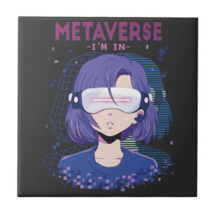 Chica de anime gafas de realidad virtual baldosa d