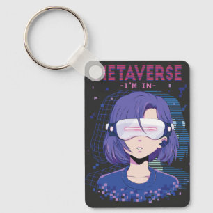 Chica de anime gafas de realidad virtual llavero