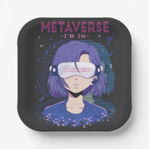 Chica de anime gafas de realidad virtual Platos de