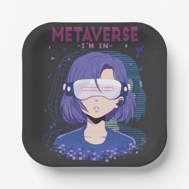 Chica de anime gafas de realidad virtual Platos de (Anverso)