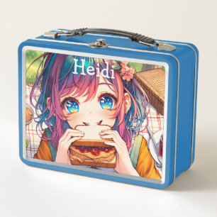 Chica de anime lindo comiendo una mantequilla de m