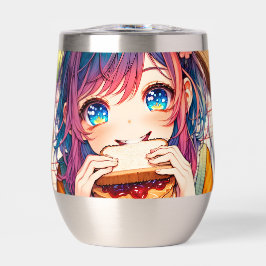 Chica de anime lindo comiendo una mantequilla de m