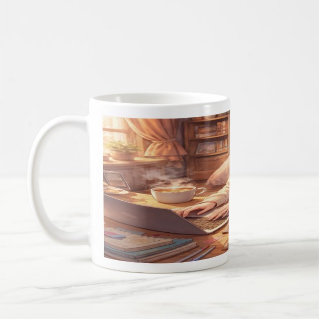 Chica de Anime Lofi Estudiando con Café Taza Compl (Izquierda)