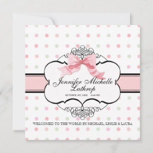 Chica de anuncio de nacimiento de Bow Damask Swirl