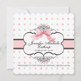 Chica de anuncio de nacimiento de Bow Damask Swirl