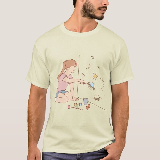 Chica de arte imaginativo pinta camiseta del unive (Anverso)