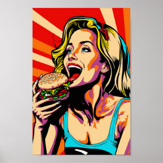 Chica de arte pop retro come Burger