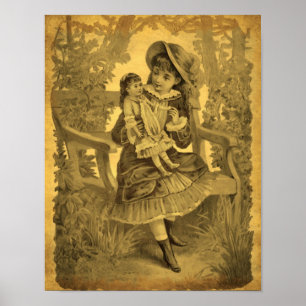 Chica De Arte Vintage Con Poster De Edad Doll