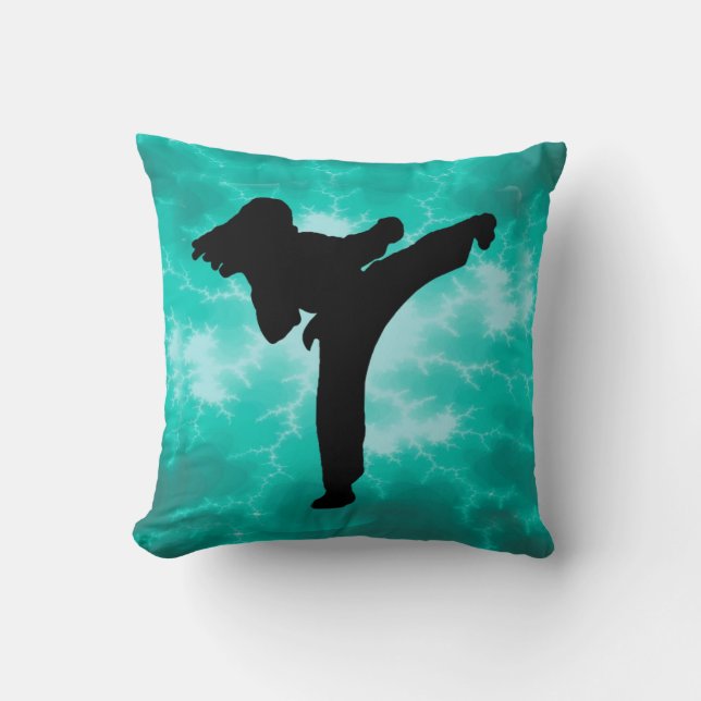 Chica de Artes Marciales Verde azulada almohada re (Anverso)