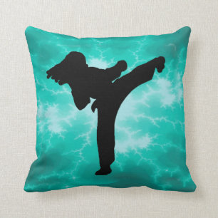 Chica de Artes Marciales Verde azulada almohada re