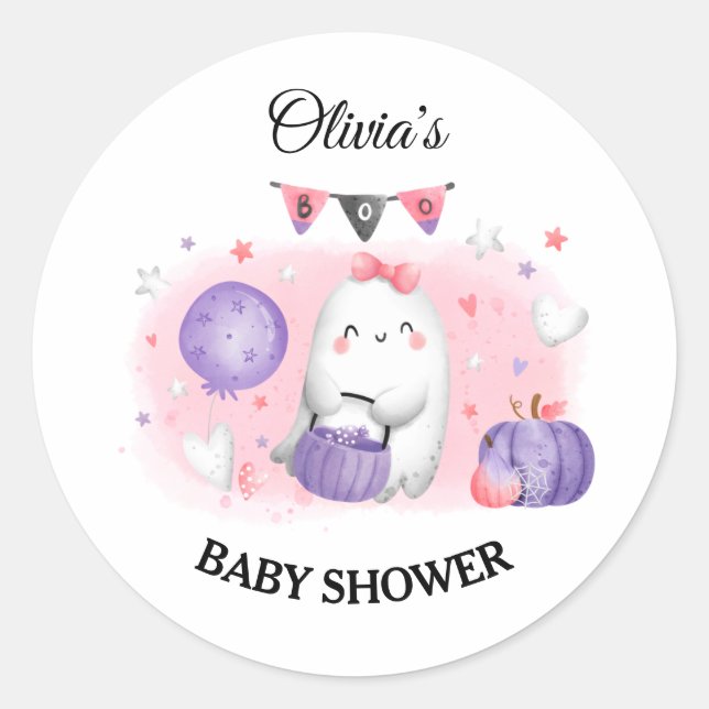 Chica de Baby Shower de Halloween Pegatina Pequeño (Anverso)
