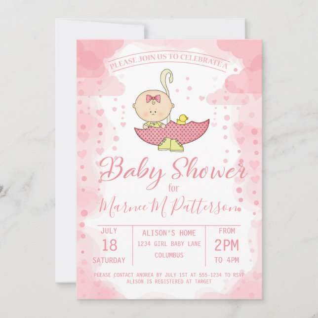 Chica de Baby Shower en la invitación a los paragu (Anverso)