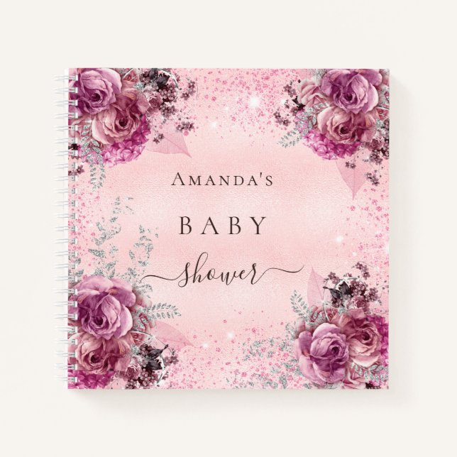 chica de Baby Shower libro de purpurinas de flores (Anverso)
