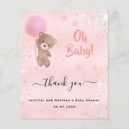chica de Baby Shower oso de peluche rosa tarjeta d