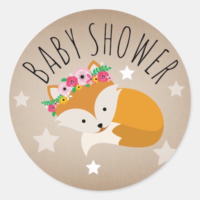 Chica de Baby Shower Sleepy Fox Stars Pegatina (Anverso)