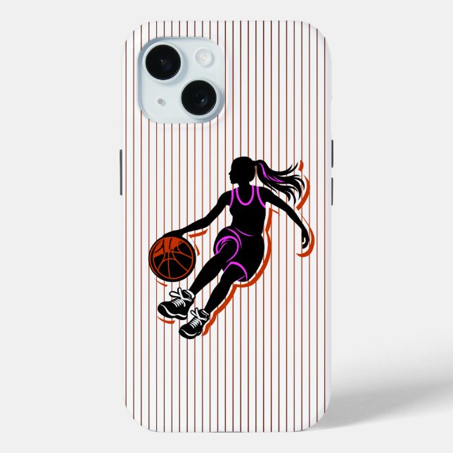 Chica de baloncesto Dribbling IPhone 15 Funda (Reverso )