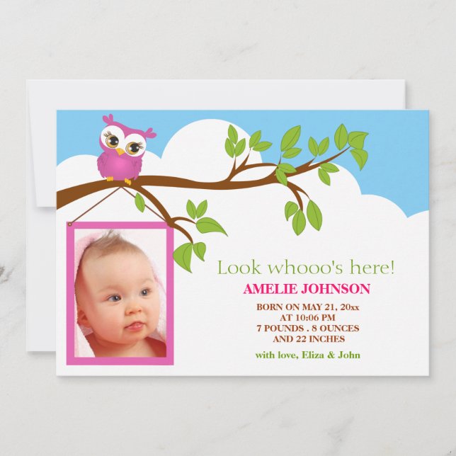 Chica de Bebé Dulce Anuncio de Nacimiento (Anverso)