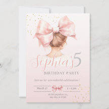 Chica de Bow rosado Invitación de cumpleaños Water