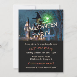 Chica de brujas de Halloween en la invitación al b