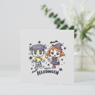 Chica de brujas y niño zombi travieso