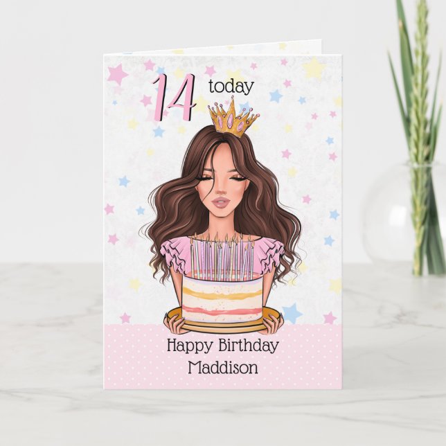 Chica de Brunette con tarjeta de cumpleaños Cake H (Anverso)