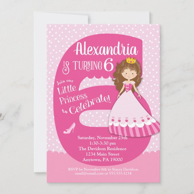 Chica de brunette de la invitación al cumpleaños 6 (Anverso)