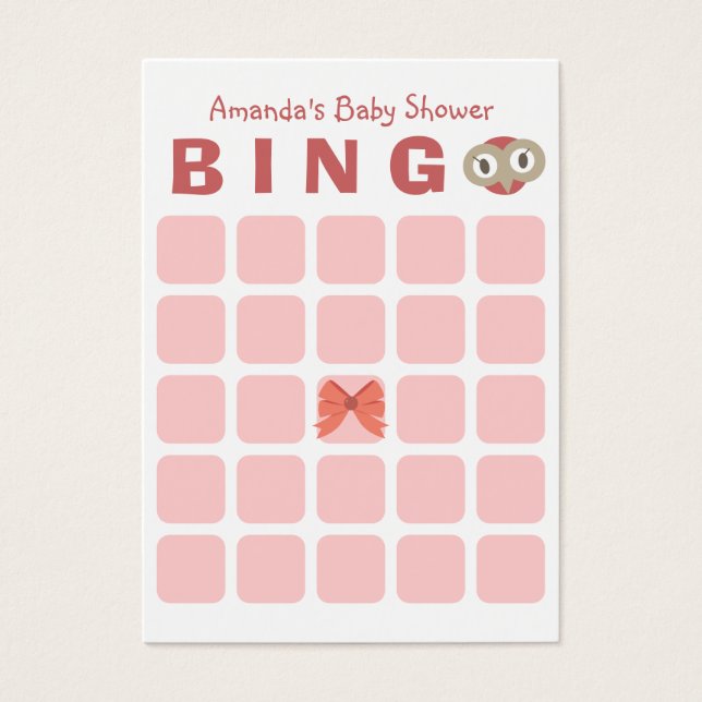 Chica de búho barato 5x5 Baby Shower Bingo Card (Frente)