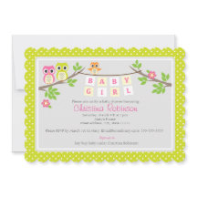 chica de búho lindo invitación a la ducha de bebé