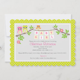 chica de búho lindo invitación a la ducha de bebé
