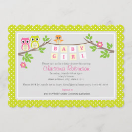 chica de búho lindo invitación a la ducha de bebé