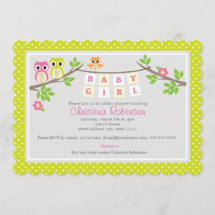 chica de búho lindo invitación a la ducha de bebé