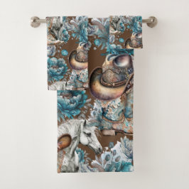 Chica de caballo vaquero patrón turquesa floral