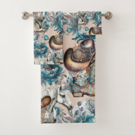 Chica de caballo vaquero patrón turquesa floral