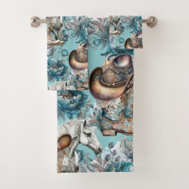 Chica de caballo vaquero patrón turquesa floral