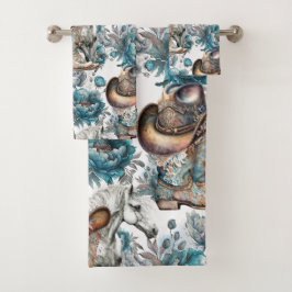 Chica de caballo vaquero patrón turquesa floral