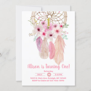 Chica de cazadores de sueños rosados 1ª invitación