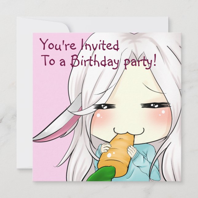 chica de chibi con invitaciones de oídos conejitos (Anverso)